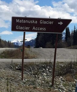 First Sign directing to Matanuska Glacier when traveling from the Anchorage area