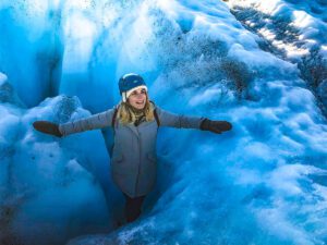 Explore blue ice on Alaska's Matanuska Glacier in summer or winter.