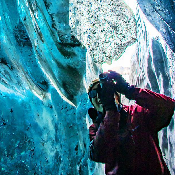 exploring an ice cave while visiting Alaska with Glacier Tours on the Matanuska, an Alaska Glacier Tour Company